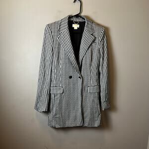 Maeve Longline Check Blazer‎ Size XS Black Plaid Gingham Classic Office